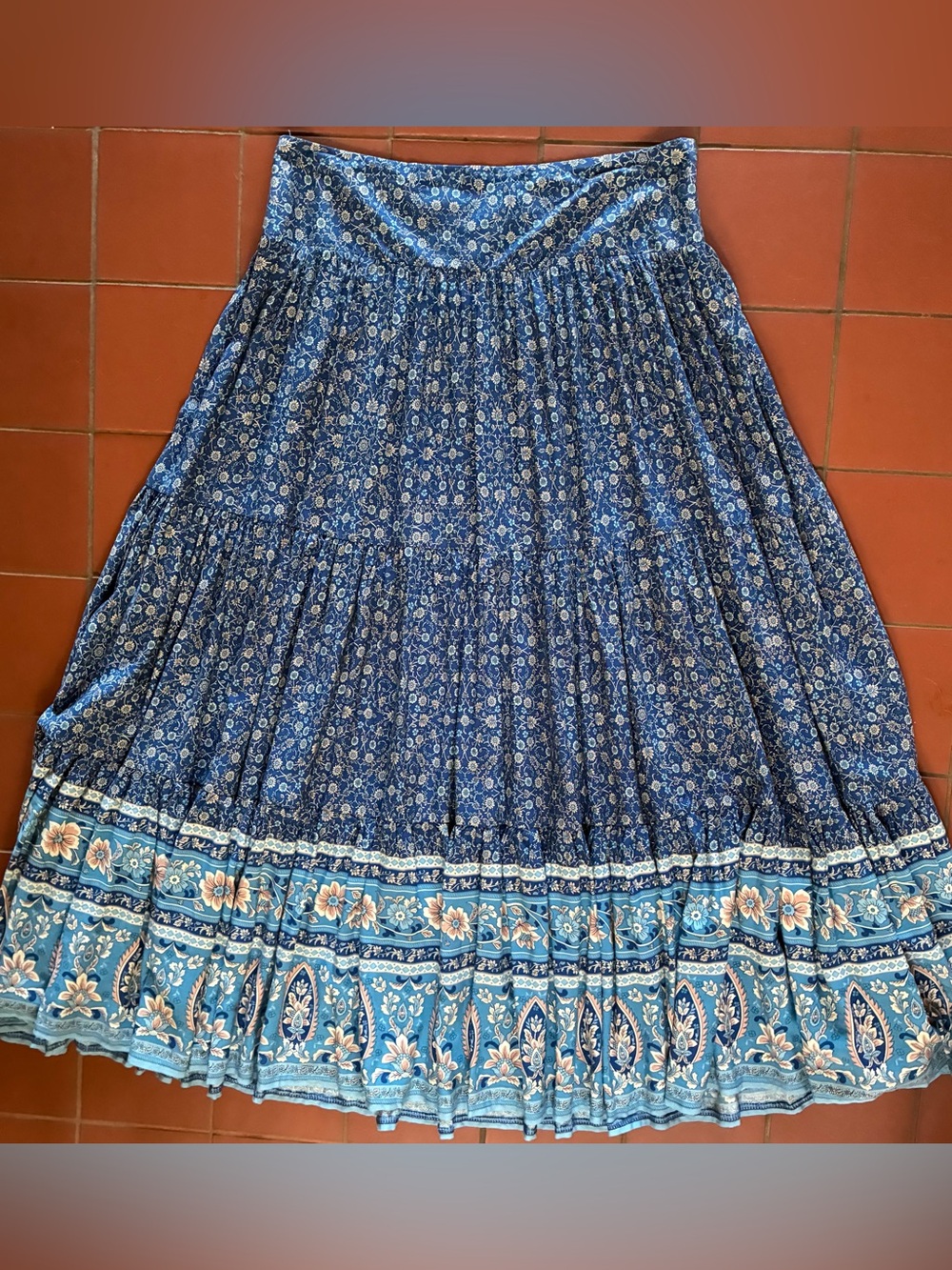 NATURAL LIFE Blue Floral Tiered Maxi Skirt - Picture 6 of 11